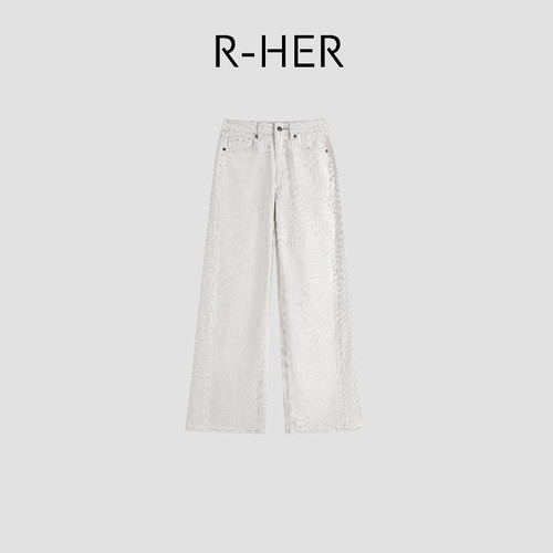 R-HER【白牛长裤】纯白休闲百搭高腰显瘦直筒垂感牛仔长裤RP50KF9 - 图2