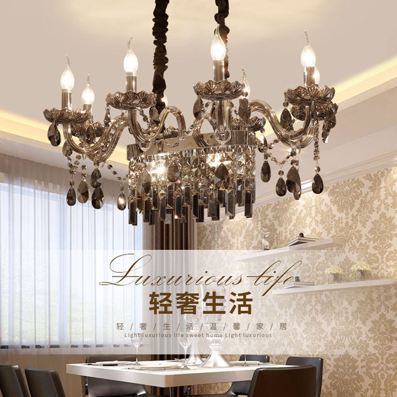 烟灰色水晶吊灯酒店会所工程灯欧式大气别墅大厅客厅餐厅卧室灯具,淘宝优惠券,粉丝福利购,淘宝优惠卷