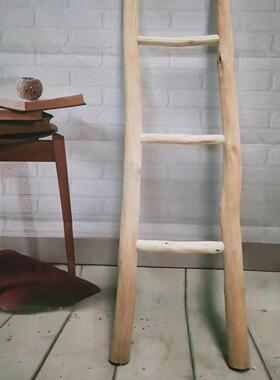 干树枝实木梯子摆件装饰品原木民宿家用梯形置物衣帽架摄影道具