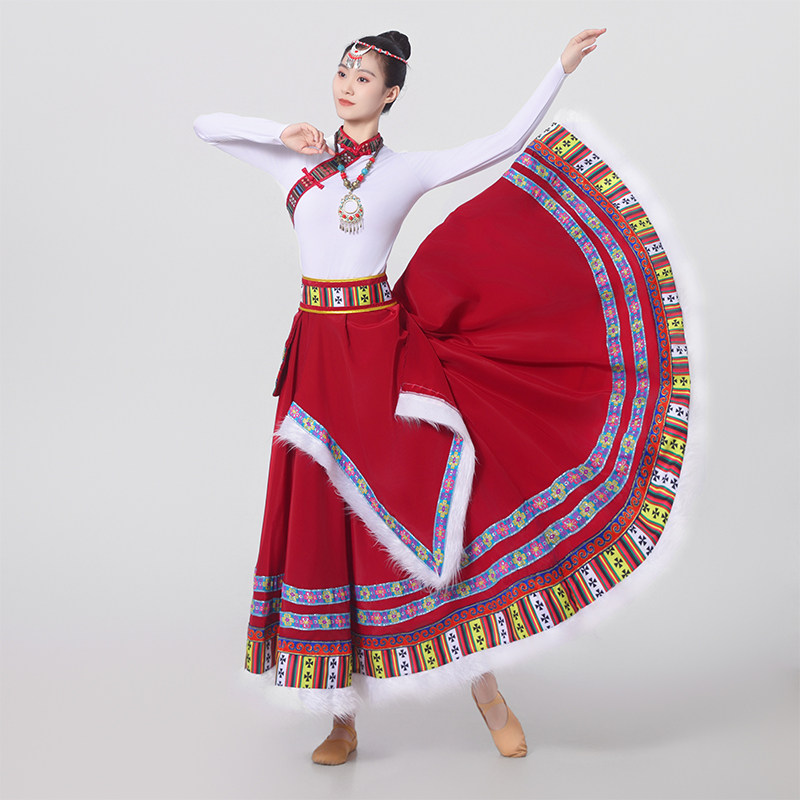 藏族舞蹈服演出服装女半身裙藏式舞蹈比赛藏族练习大摆裙民族舞服,淘宝优惠券,粉丝福利购,淘宝优惠卷