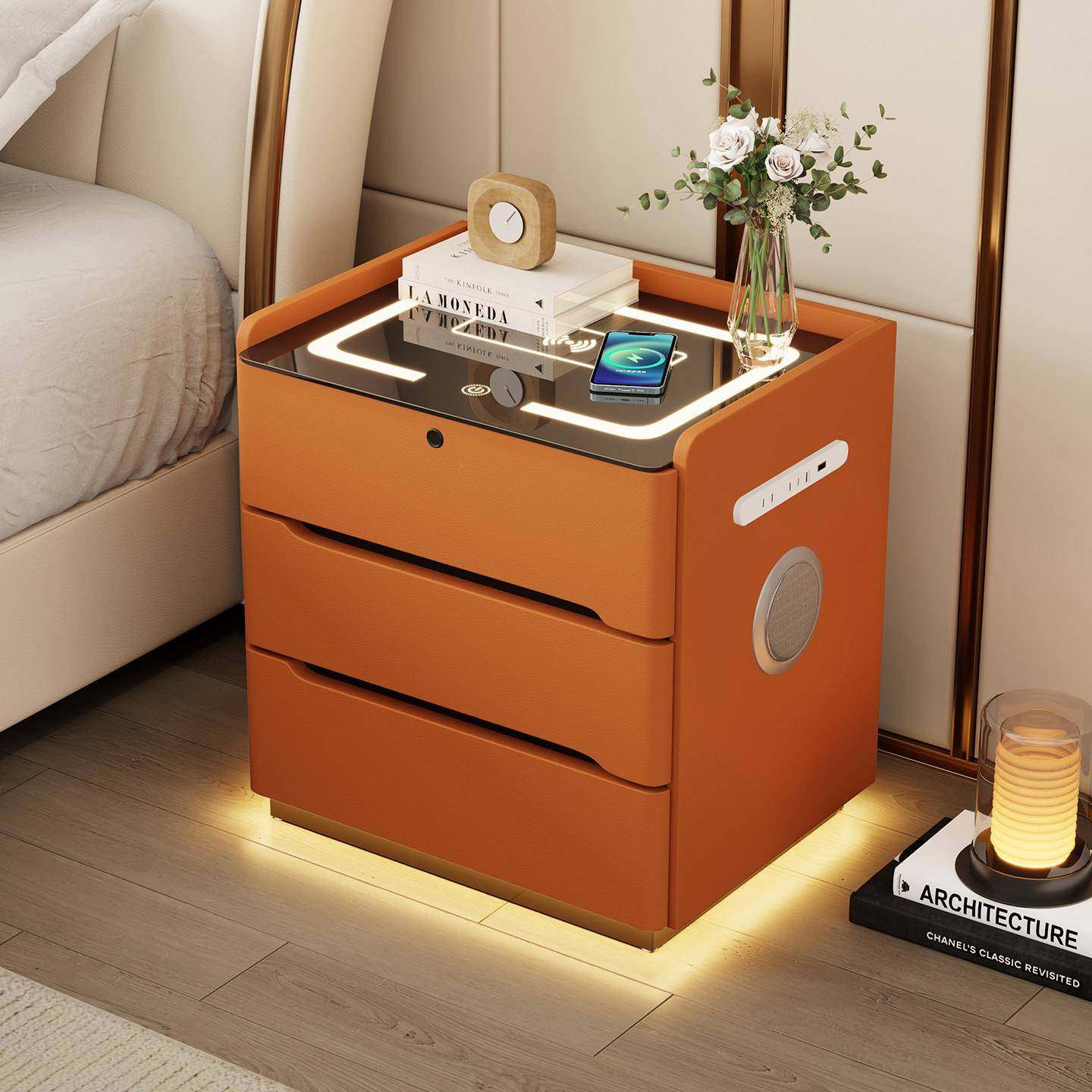 简约现代实木智能床头柜卧室多功能带灯指纹锁无线 线充家用蓝牙,淘宝优惠券,粉丝福利购,淘宝优惠卷