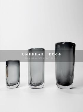 UNUSUAL DECO现代轻奢灰色玻璃花器样板间售楼处桌面软装饰品摆件