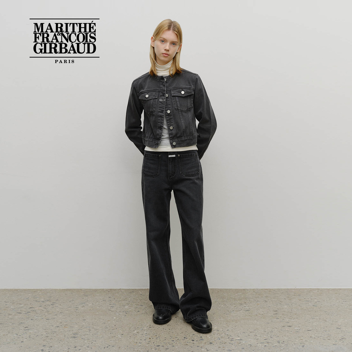 【高允真同款】MARITHE女士微阔腿牛仔裤 水洗蓝直筒时尚简约韩系