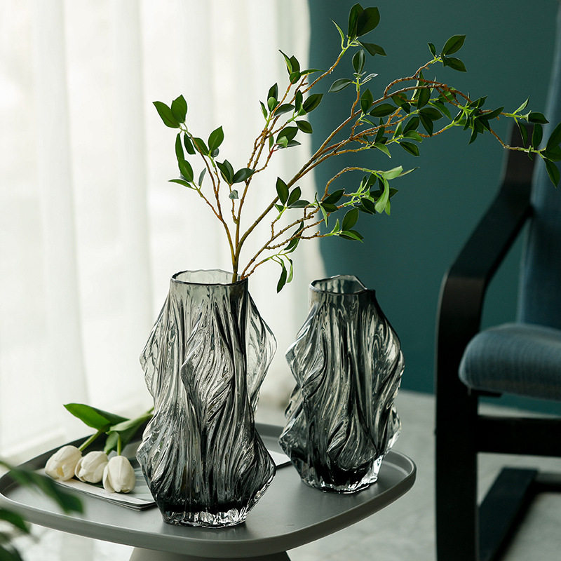 轻奢现代简约高级感褶皱玻璃花瓶大号水养鲜花样板间装饰艺术摆件,淘宝优惠券,粉丝福利购,淘宝优惠卷