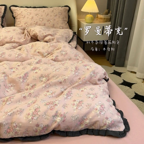 A类母婴幼儿全棉有氧双层纱纯棉皱皱花边款床上四件套床单被套 - 图2