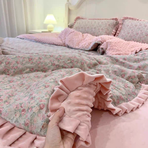 秋冬新品棉加绒A面纯棉全棉双层纱B面高克重宝宝绒四件套床上用品 - 图1