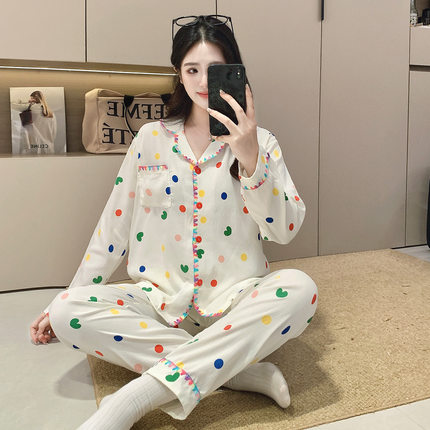 2026爆款睡衣女长袖长裤云朵棉花边圆领开衫甜美家居服套装ak