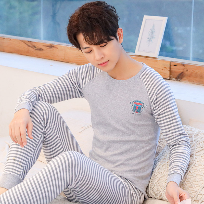 青少年保暖纯棉薄大童青年男棉毛衫 春里春外保暖套装