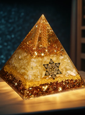天然黄水晶金字塔摆件