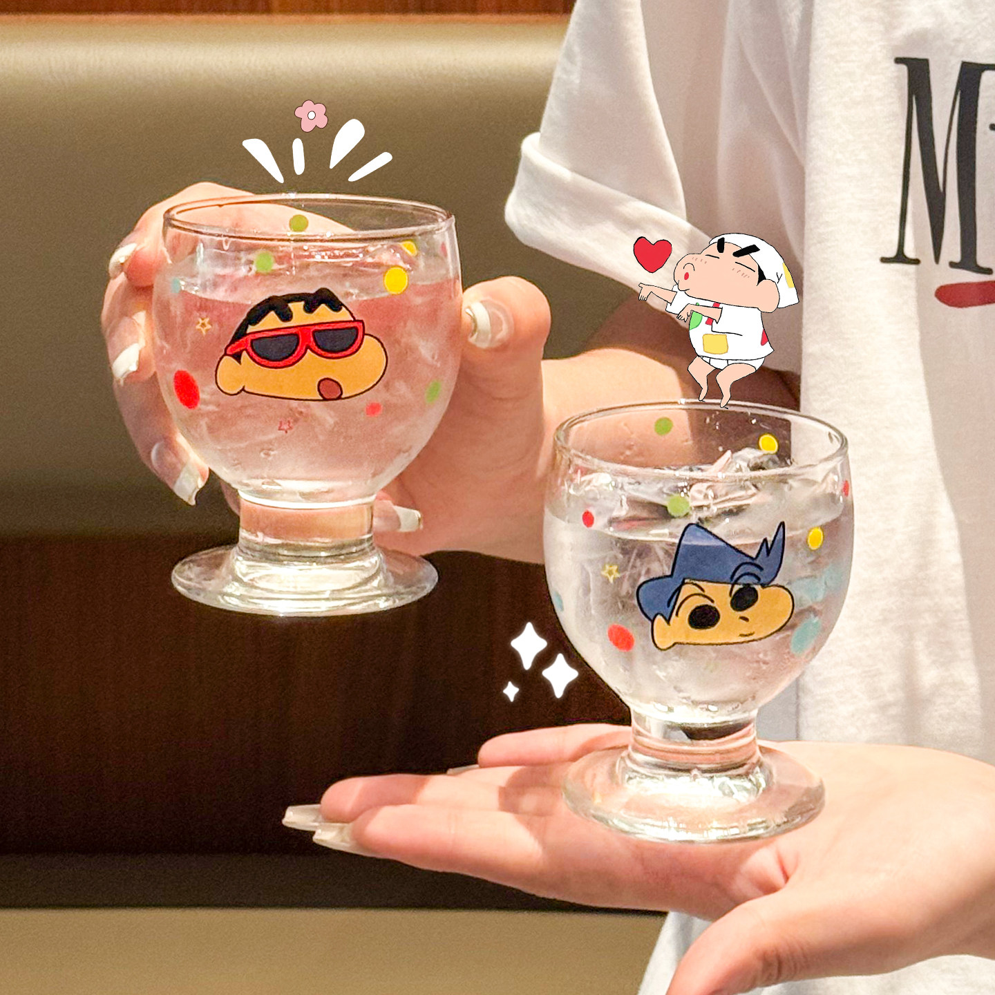 正版蜡笔小新玻璃水杯可爱风卡通杯子高颜值女士情侣调酒杯啤酒杯,淘宝优惠券,粉丝福利购,淘宝优惠卷