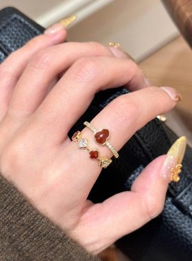 红色葫芦花朵开口戒指女士秋冬