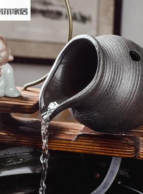 中式陶瓷鱼缸循环小号自制喷泉出水口装饰摆件流水器配件假山陶罐