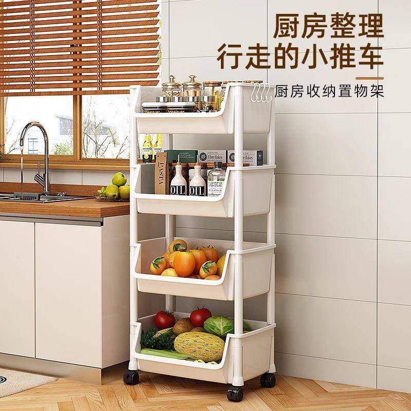 厨房多功能置物架可移动小推车书架落地家用多层零食收纳柜置物架 - 图0