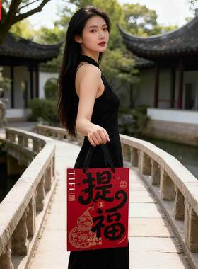 马年礼品袋高档中式提福加厚礼品袋复古喜庆红色手提袋纸袋生日伴