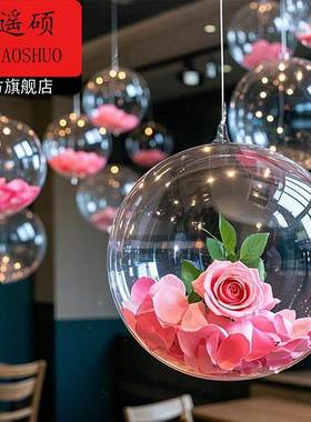 情人节氛围布置玫瑰花波波球吊饰商场珠宝店情人节气球布置场景开