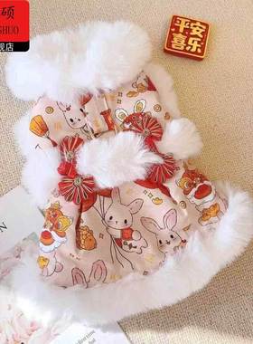 狗狗新年衣服狗狗衣服秋冬装厚款猫咪公主裙蝴蝶结蕾丝花边小型犬