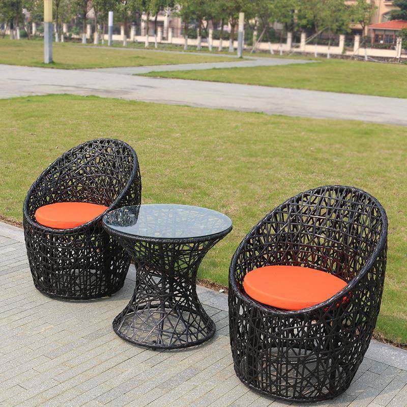 休闲桌椅三件套咖啡厅水吧户外藤椅室外阳台庭院铁艺藤编桌椅组合,淘宝优惠券,粉丝福利购,淘宝优惠卷