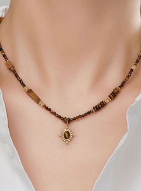 秋冬美拉德虎眼石椭圆毛衣链