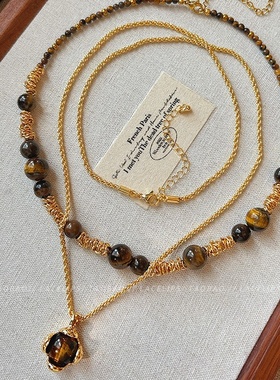 美拉德虎眼石串珠缠绕项链