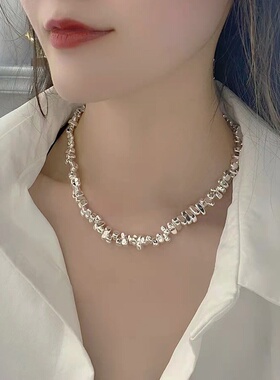 韩版银色小众珍珠锁骨链