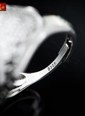 磷镁原矿绿松石戒指男士扳指镶嵌宝石复古活口椭圆形银指环女