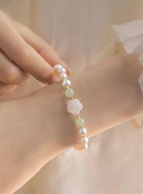 天然珍珠手链女ins小众设计玫瑰