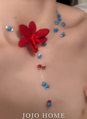 绝美锁骨链明美少女春夏多巴胺花朵项链蓝色串珠choker锁骨链气质
