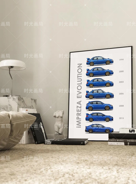 斯巴鲁翼豹WRX STI历代进化海报JDM性能车卧室铝合金框装饰挂画
