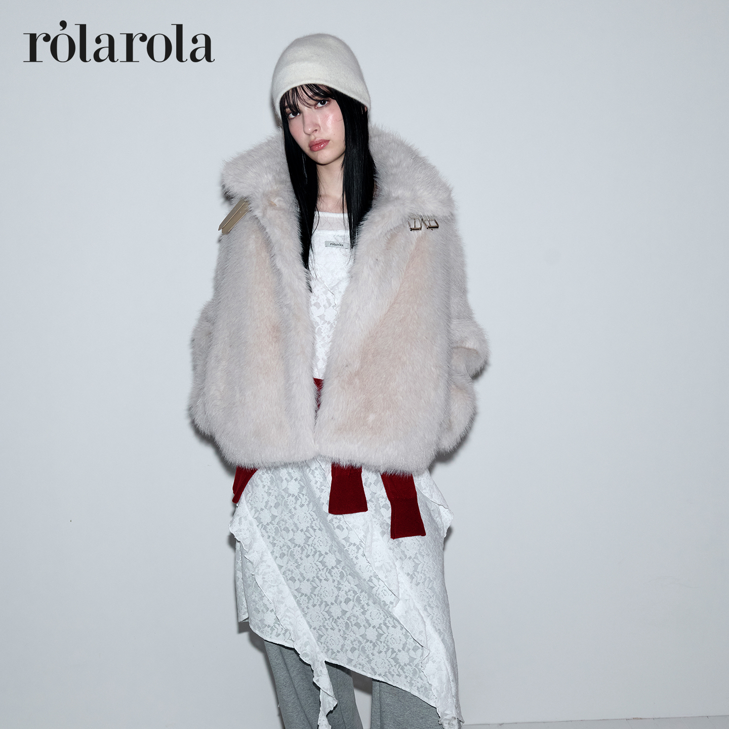 [张元英同款]ROLAROLA25年秋冬新款仿皮草大衣女短款宽松毛毛外套 - 图1