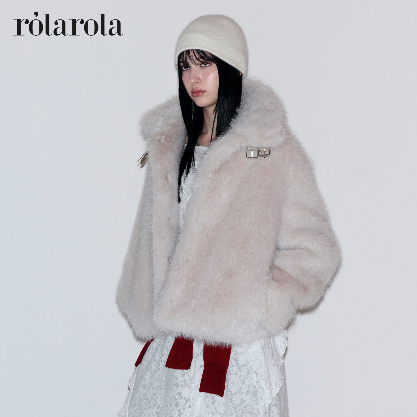 [张元英同款]ROLAROLA25年秋冬新款仿皮草大衣女短款宽松毛毛外套 - 图0