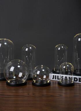 永生花玻璃罩发光底座带灯diy模型盲盒微景观玩偶防尘摆件玻璃罩