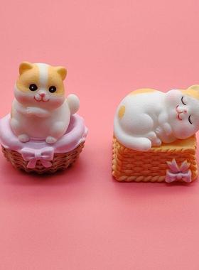 新款花纹橘猫系列微景观DIY园艺造景配件 可爱小猫子篮子树脂摆件