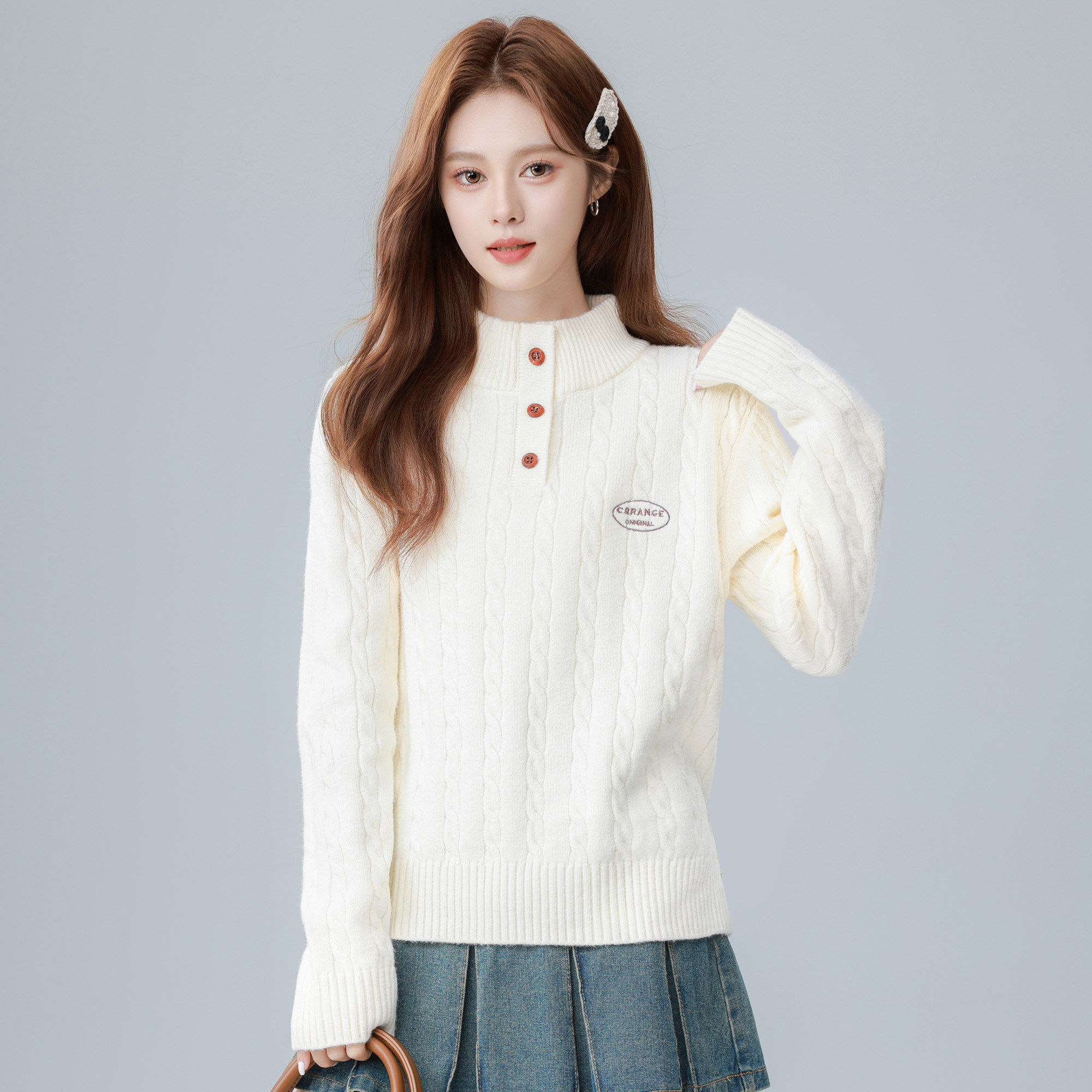 白色半高领套头毛衣女2025秋冬季宽松软糯加厚内搭打底针织衫上衣,淘宝优惠券,粉丝福利购,淘宝优惠卷