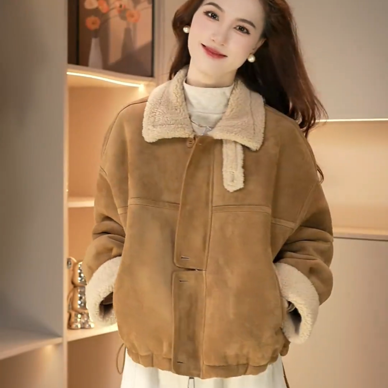 短款加厚加绒麂皮绒外套女冬季新款2025年爆款巨好看皮毛一体上衣,淘宝优惠券,粉丝福利购,淘宝优惠卷