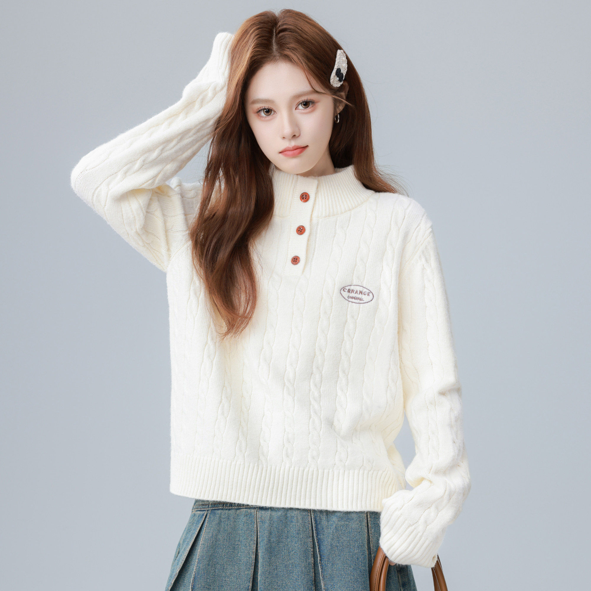 白色半高领套头毛衣女2025秋冬季宽松软糯加厚内搭打底针织衫上衣,淘宝优惠券,粉丝福利购,淘宝优惠卷