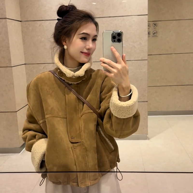 短款加厚加绒麂皮绒外套女冬季新款2025年爆款巨好看皮毛一体上衣,淘宝优惠券,粉丝福利购,淘宝优惠卷