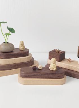 胡桃木块小摆件汽车载中控装饰手办玩偶实木底座diy刻字木头托垫