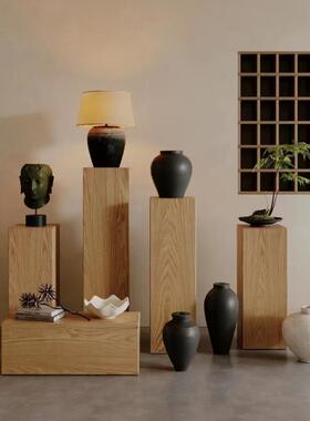 侘寂风实木墩子原木墩花架民宿酒店边角几矮凳方形木桩底座展示台