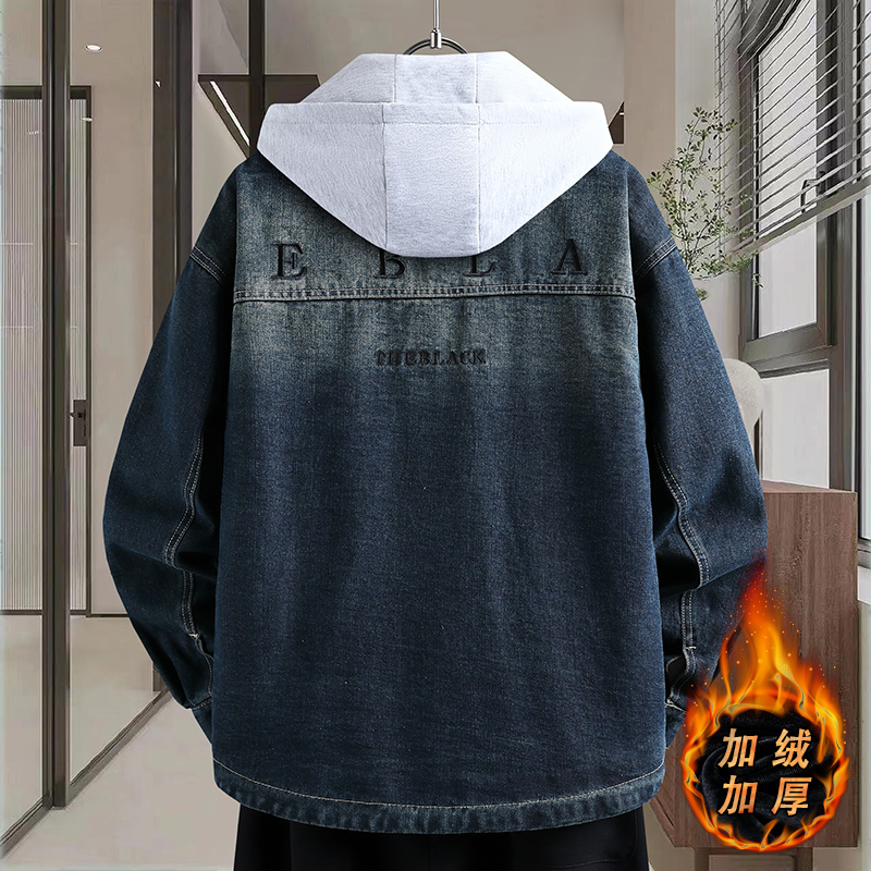 秋冬季做旧复古牛仔外套男士2025新款加绒加厚夹克男款青少年棉衣 - 图2