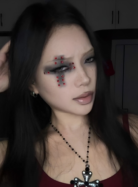 血色铆钉十字架眼妆！万圣节仿真眉钉节日聚会cos装扮立体妆容贴
