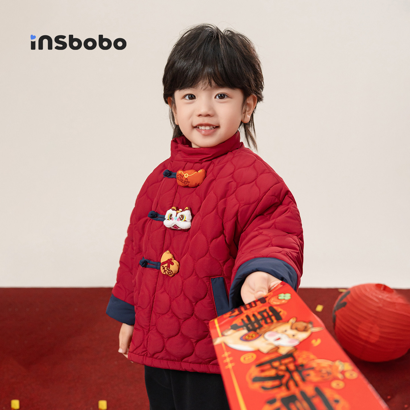 INSbobo童装儿童汉服外套女童红色拜年服男童夹棉上衣过年衣服冬,淘宝优惠券,粉丝福利购,淘宝优惠卷