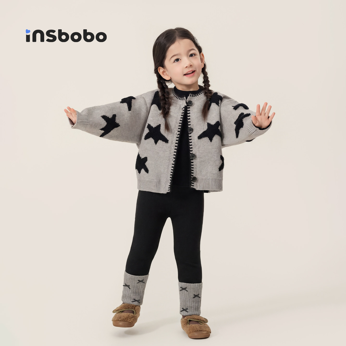 INSbobo童装女童冬装套装儿童开衫外套女孩加绒打底裤宝宝针织衫,淘宝优惠券,粉丝福利购,淘宝优惠卷