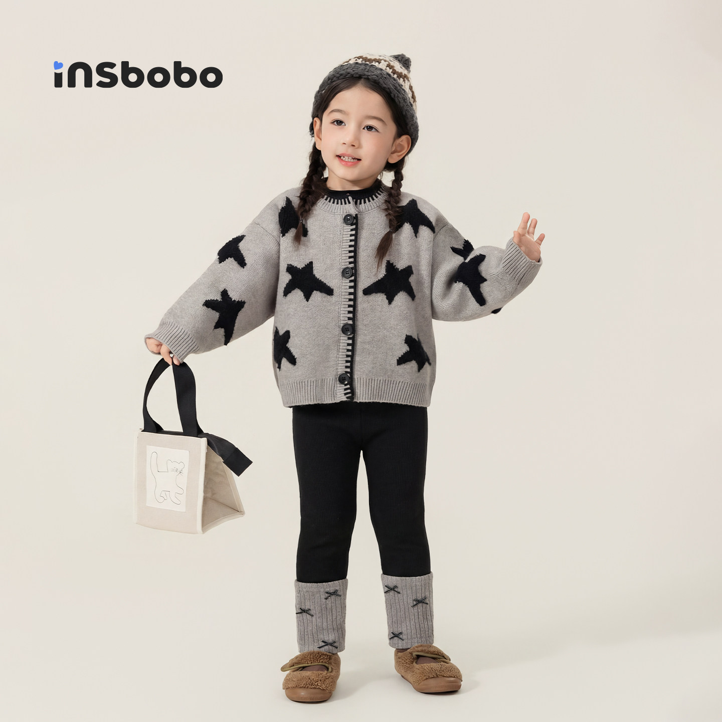 INSbobo童装女童冬装套装儿童开衫外套女孩加绒打底裤宝宝针织衫,淘宝优惠券,粉丝福利购,淘宝优惠卷