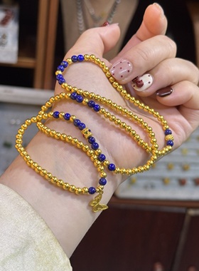 金包银三圈手链女古法圆珠项链