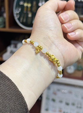 金包银手链diy和田玉圆珠手串