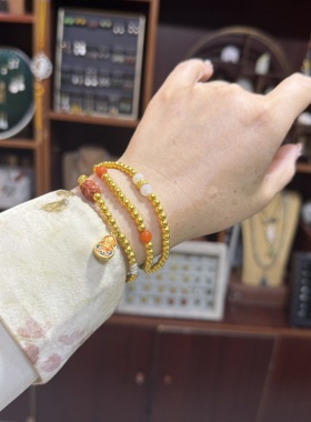 金包银圆珠手串女三圈手链