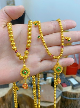 款珐琅彩圆珠金包银项串复古国风