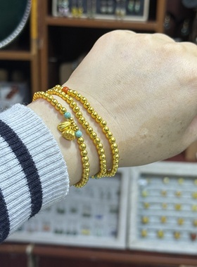 盛尊金包银多圈手链diy两世欢古法圆珠南红绿松多宝项链送女朋友