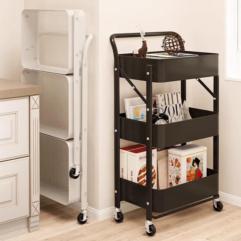 可折叠小推车零食多层置物架落地卧室书架家用厨房可移动收纳架子,淘宝优惠券,粉丝福利购,淘宝优惠卷
