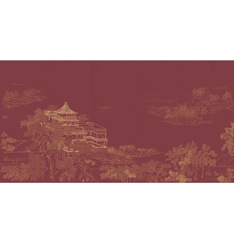 中式墙纸红色复古中国风包间背景墙壁画大气立体山水楼阁宫殿壁纸,淘宝优惠券,粉丝福利购,淘宝优惠卷